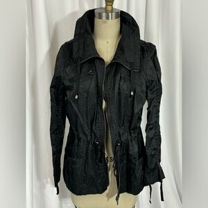 Black Y2K Shiny Military Ruched Utility Jacket Coat